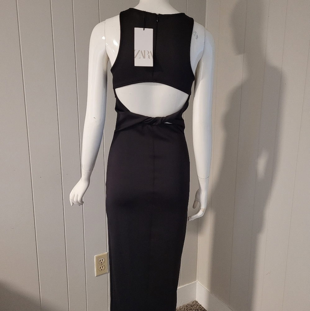 Zara black maxi dress w/ front slit & cutout back